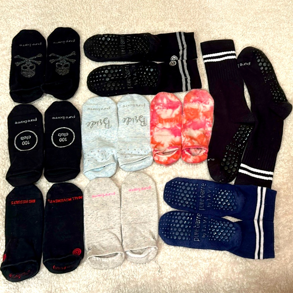 9 pairs of Pure Barre socks size small and medium